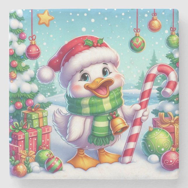 Niedliche Weihnachtsente Steinuntersetzer (Vorderseite)