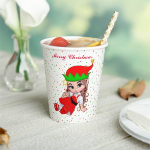 Niedliche Weihnachtsfairy Elf & Confetti Paper Cup Pappbecher