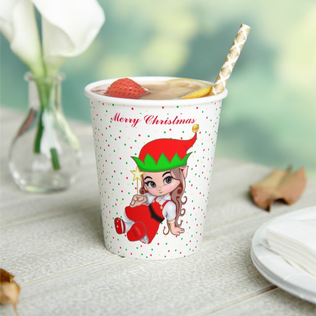Niedliche Weihnachtsfairy Elf & Confetti Paper Cup Pappbecher (In Situ)