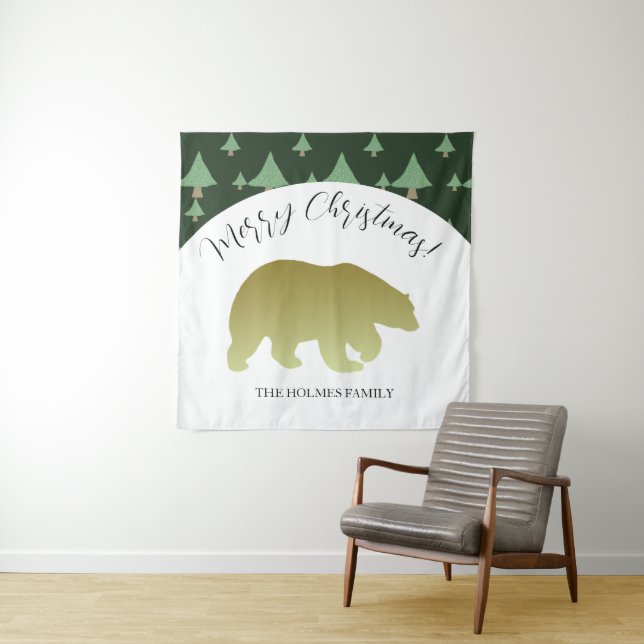 Niedliche Weihnachtsfamilie Goldener Bär Wandteppich (Beispiel)