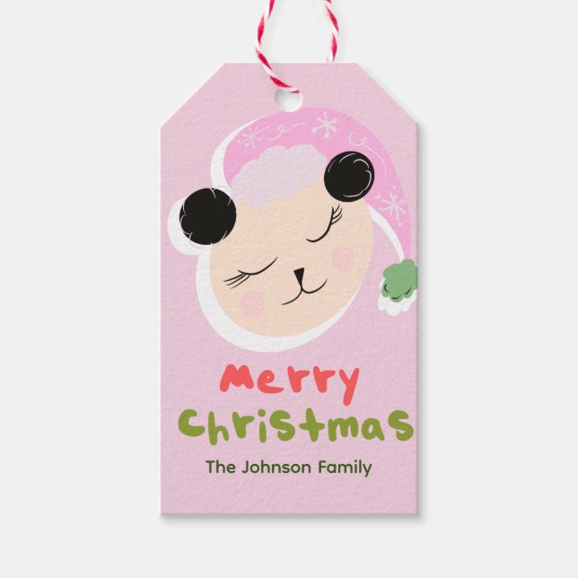 Niedliche Weihnachtsfamilie Panda Pink Weihnachtsm Geschenkanhänger (Vorderseite)