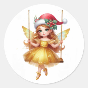 Niedliche Weihnachtsfee Runder Aufkleber