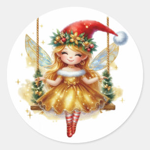 Niedliche Weihnachtsfee Runder Aufkleber