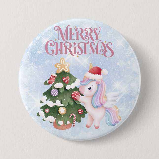 Niedliche Weihnachtsfeier auf Sparkle Blue Sky Button (Vorderseite)
