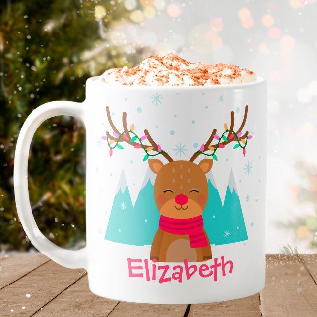 Niedliche Weihnachtsfeier der Rentiere für Kinder Kaffeetasse (Personalized Christmas Mug)