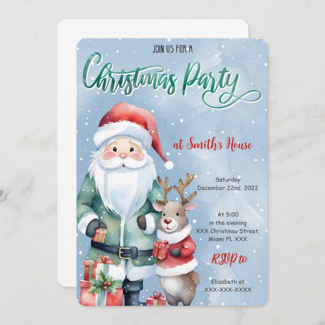 Niedliche Weihnachtsfeier Einladung (Vorne/Hinten)