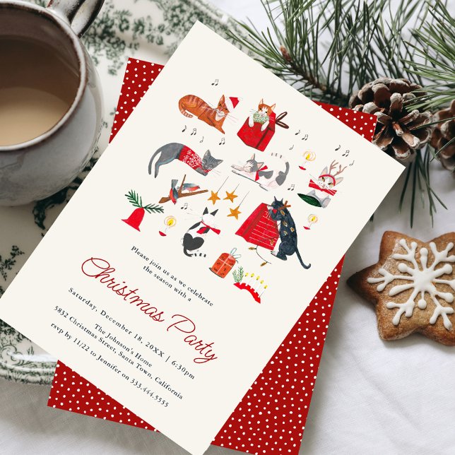 Niedliche Weihnachtsfeier Einladung (Cute Cat Kitten Christmas Holiday Party Invitation)