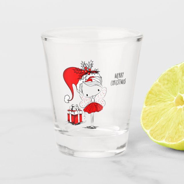 Niedliche Weihnachtsfeier mit Geschenken Schnapsglas (Vorderseite)