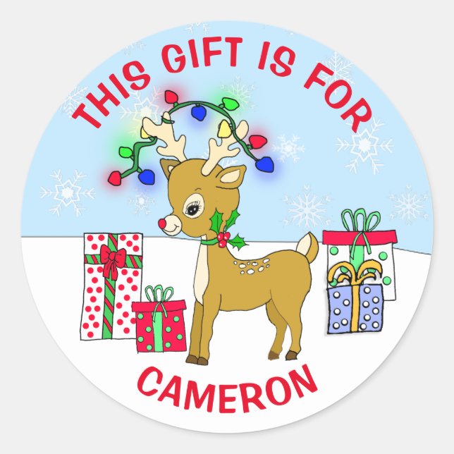 Niedliche Weihnachtsfeier Personalisierter Geschen Runder Aufkleber (Vorderseite)