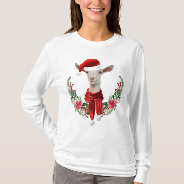 Niedliche Weihnachtsfeier Saanen-Ziege-Kind T-Shirt (Vorderseite)