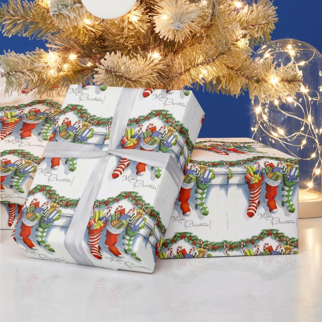 Niedliche Weihnachtsfeier, Strümpfe, Kamin Geschenkpapier (Feiertage)