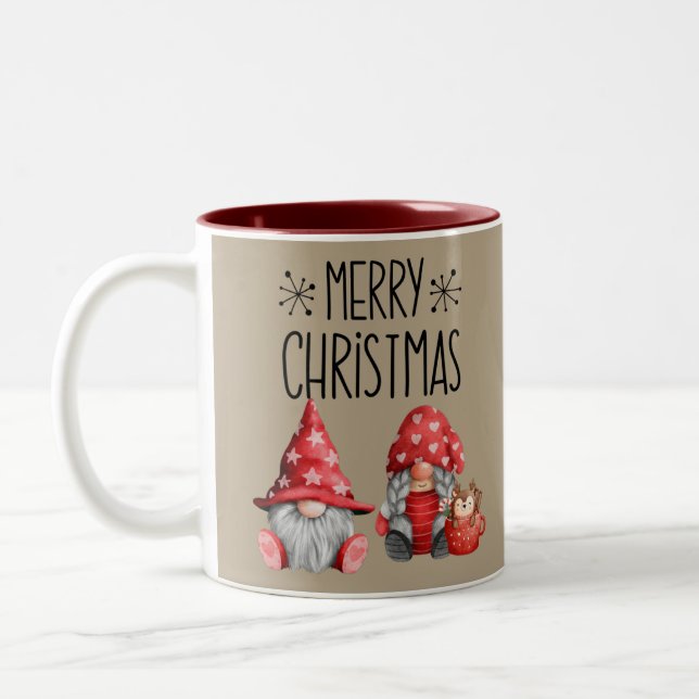 Niedliche Weihnachtsfeiertage Gnomes Zweifarbige Tasse (Links)
