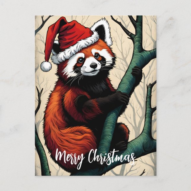 Niedliche Weihnachtsfeiertage in Red Panda Tree Postkarte (Vorderseite)