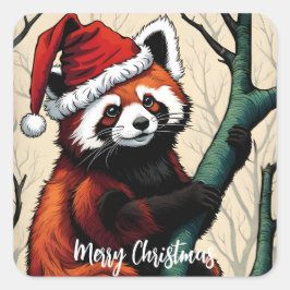 Niedliche Weihnachtsfeiertage in Red Panda Tree Quadratischer Aufkleber
