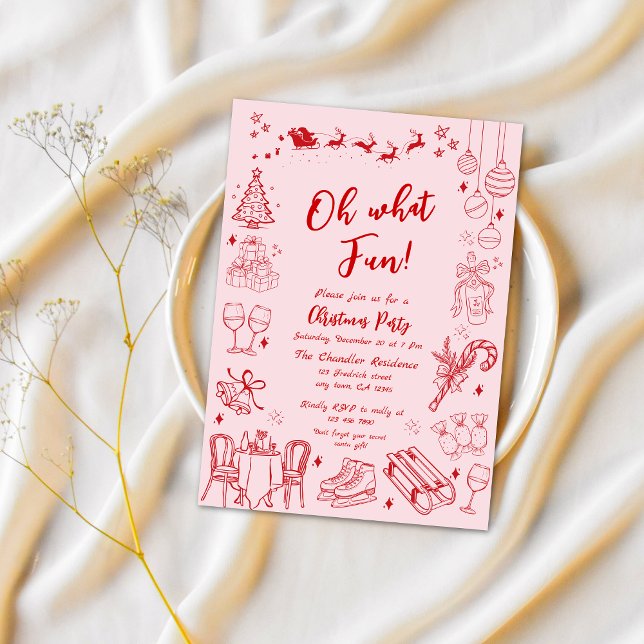 Niedliche Weihnachtsfeiertage Party Doodle Einladung (Von Creator hochgeladen)