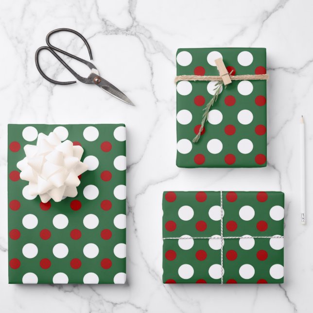 Niedliche Weihnachtsfeiertage Polka Dots Muster Gr Geschenkpapier Set (Vorderseite)
