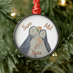 Niedliche Weihnachtsfeiertage Puffins Ornament Aus Metall