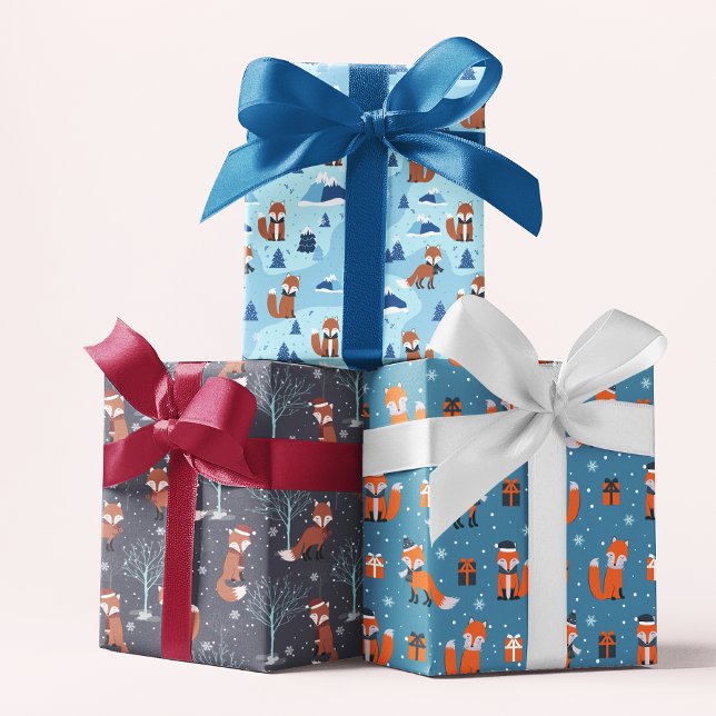 Niedliche Weihnachtsfox Winterschneemuster Geschenkpapier Set (Von Creator hochgeladen)