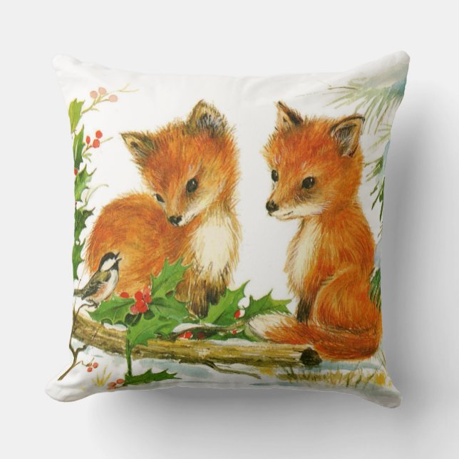 Niedliche Weihnachtsfoxen Kissen (Vorderseite)
