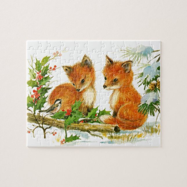 Niedliche Weihnachtsfoxen Puzzle (Horizontal)