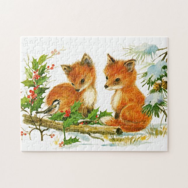 Niedliche Weihnachtsfoxen Puzzle (Horizontal)