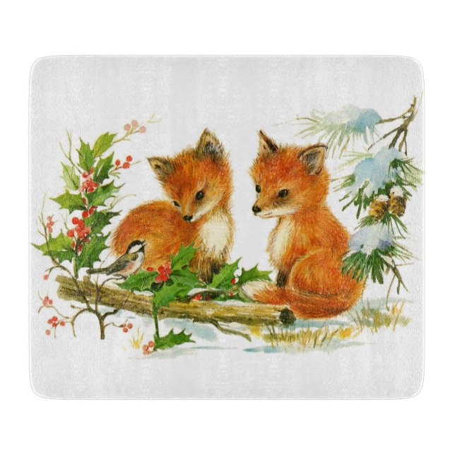 Niedliche Weihnachtsfoxen Schneidebrett (Vorderseite)