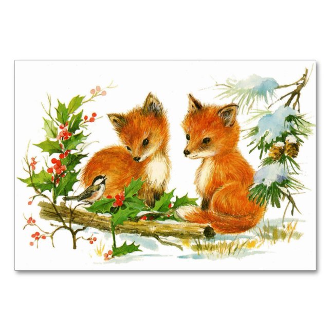 Niedliche Weihnachtsfoxen Tischnummer (Vorderseite)