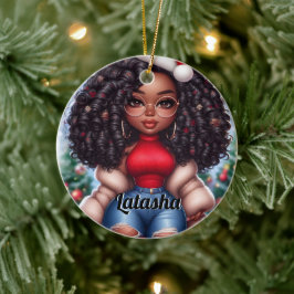 Niedliche Weihnachtsfrau in Afrika Keramik Ornament