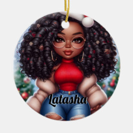 Niedliche Weihnachtsfrau in Afrika Keramik Ornament