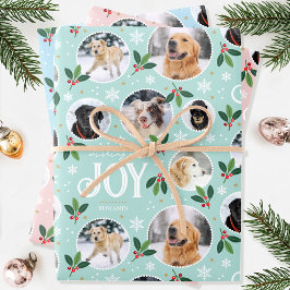 Niedliche Weihnachtsfreude Snowflake Foto Collage  Geschenkpapier Set