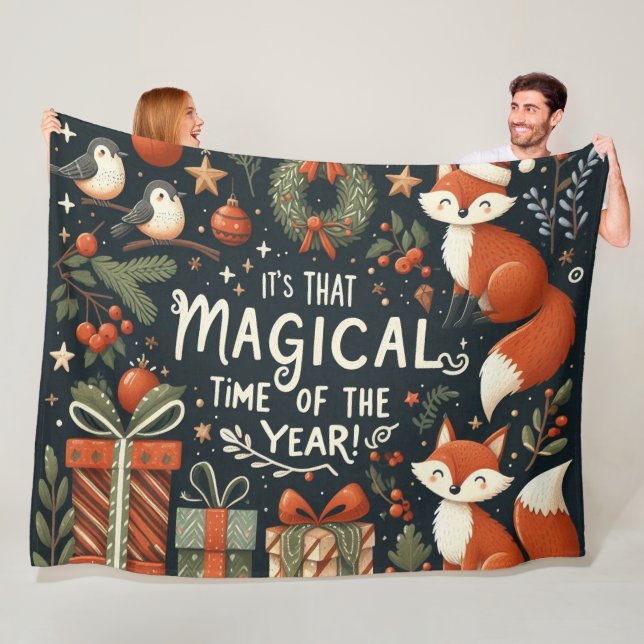 Niedliche Weihnachtsfüchse und Geschenkboxen Fleecedecke (Beispiel)