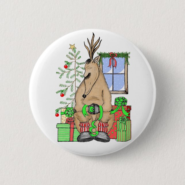 Niedliche Weihnachtsgeschenke Rentierwrapping Gesc Button (Vorderseite)