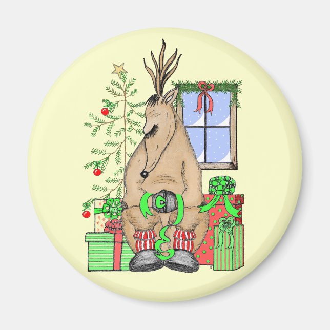 Niedliche Weihnachtsgeschenke Rentierwrapping Gesc Magnet (Vorne)