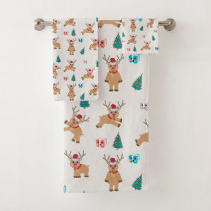 Niedliche Weihnachtsgeschenke und Baummuster Badhandtuch Set