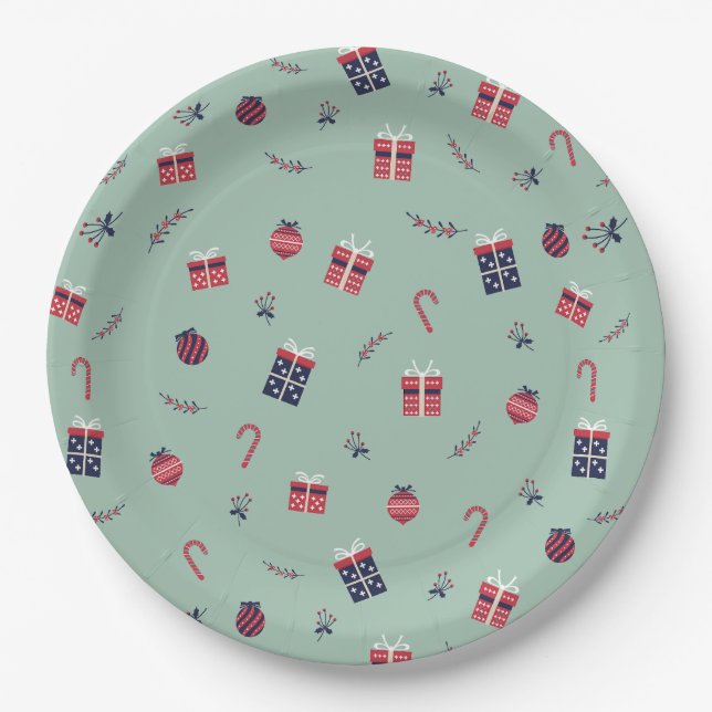 Niedliche Weihnachtsgeschenke Ziermuster Pappteller (Vorderseite)