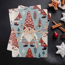 Niedliche Weihnachtsgnomen in Rot und Grau Geschenkpapier Set