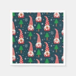 Niedliche Weihnachtsgnomen mit Bäumen und Schneefl Serviette