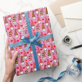 Niedliche Weihnachtsgnomen, Rotes Herz Rosa Geschenkpapier
