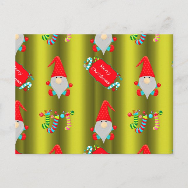 Niedliche Weihnachtsgnomes Chartreuse Green Postkarte (Vorderseite)