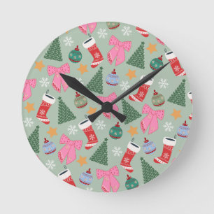 Niedliche Weihnachtsgrün Runde Wanduhr