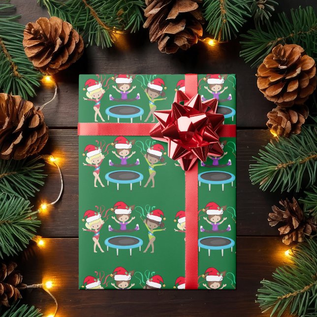 Niedliche Weihnachtsgymnastik Girls Grünes Gymnast Geschenkpapier (Von Creator hochgeladen)
