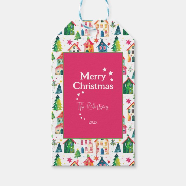 Niedliche Weihnachtshäuser Geschenkanhänger (Vorderseite)