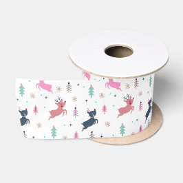 Niedliche Weihnachtshirsche und Baum-Illustration Satinband