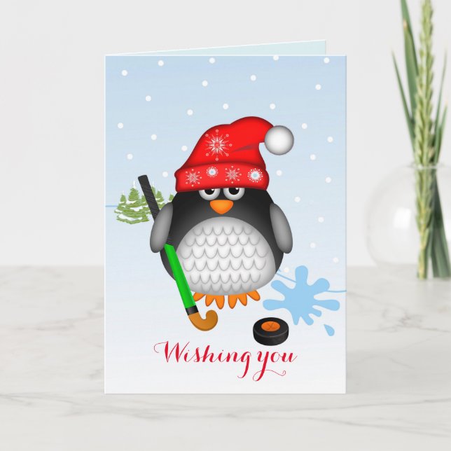 Niedliche Weihnachtshockeypenguin- u. Feiertagskarte (Vorderseite)