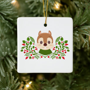 Niedliche Weihnachtshörnchen-Nachricht Keramikornament