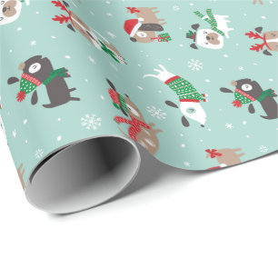 Niedliche Weihnachtshunde auf Minze Geschenkpapier