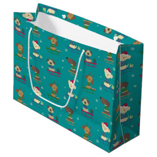 Niedliche Weihnachtshunde auf Sleds Pattern Große Geschenktüte