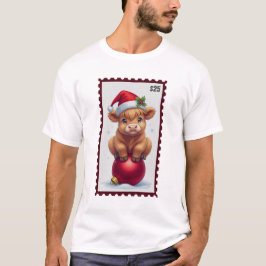 Niedliche Weihnachtsjunge Kuh mit Weihnachtsmannmü T-Shirt