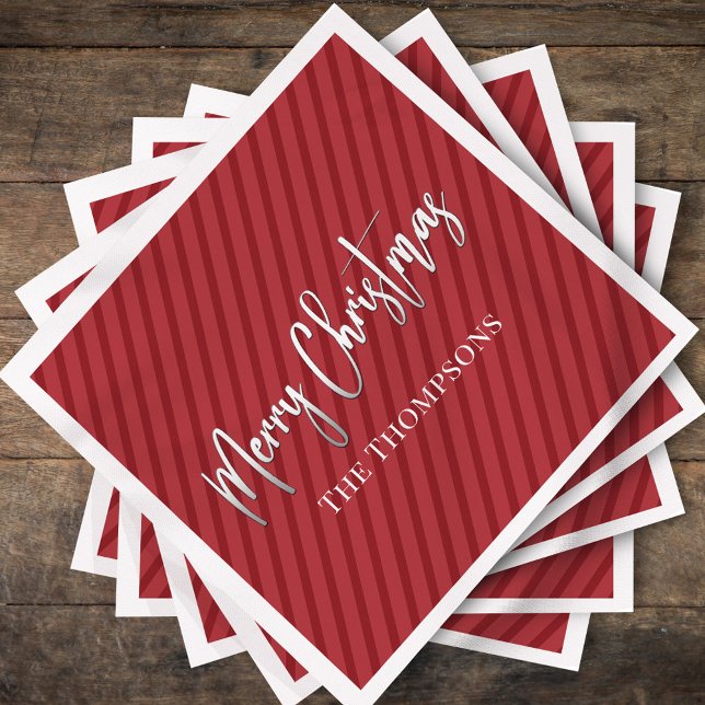 Niedliche Weihnachtskalligraphie Serviette (Christmas holiday red striped background party paper napkins)