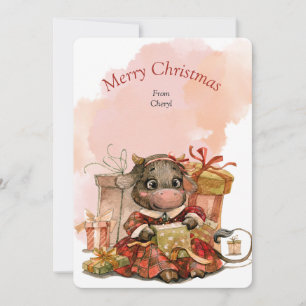 Niedliche Weihnachtskarte für die Kuh Save The Date